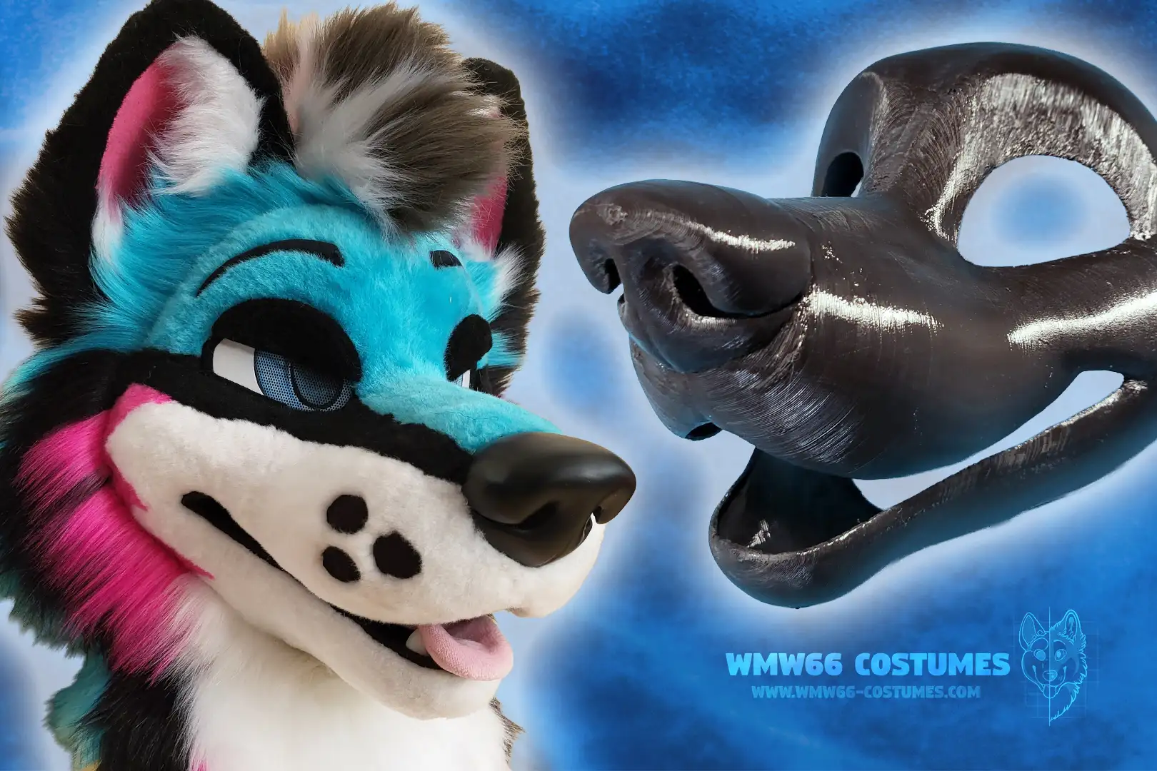 Semi toony Canine Fursuit base comparison next to Semi toony Canine Kupa fursuit made on base.