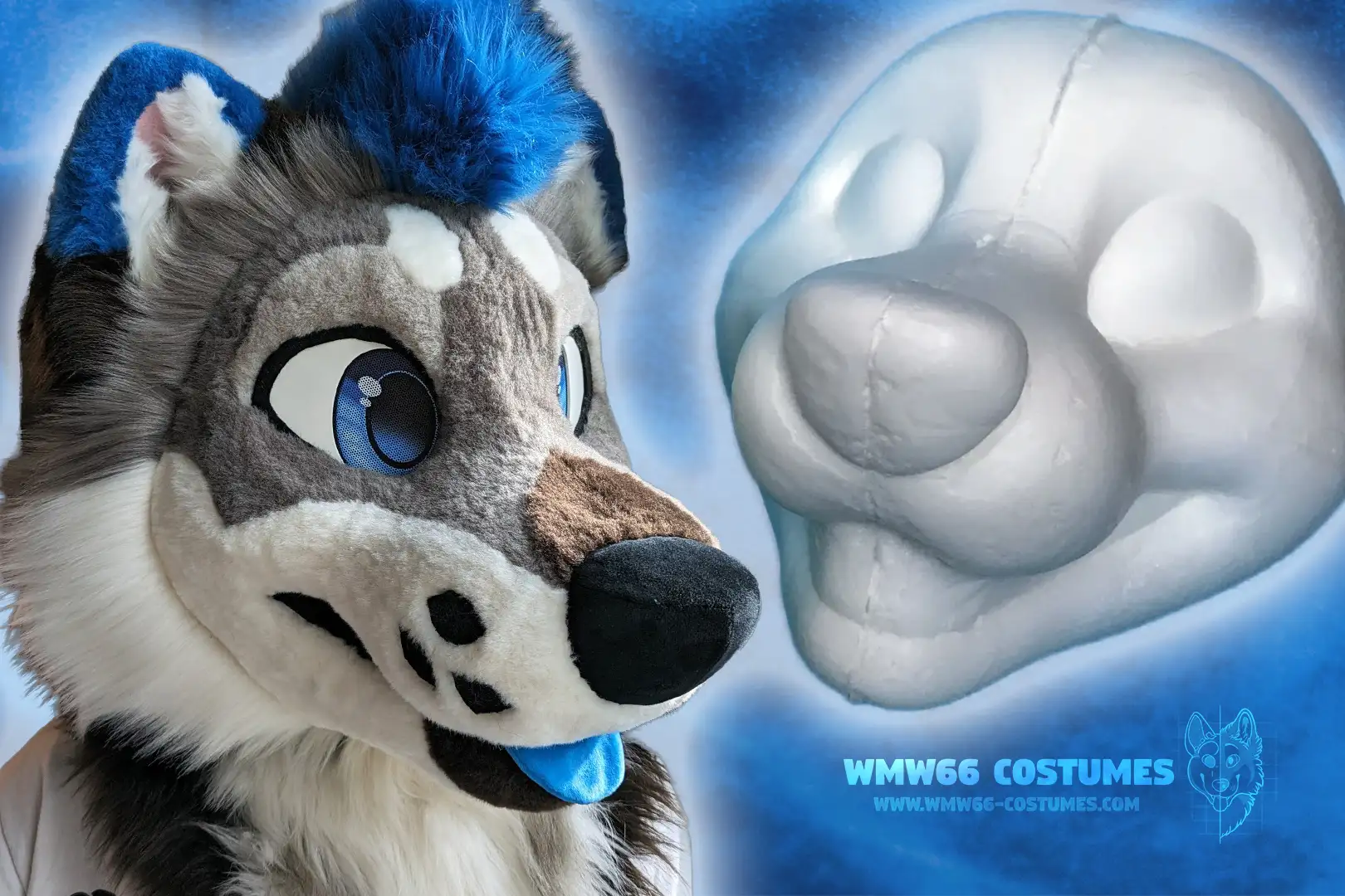 Toony Canine Fursuit base comparison next to Toony Canine Nik fursuit made on base.