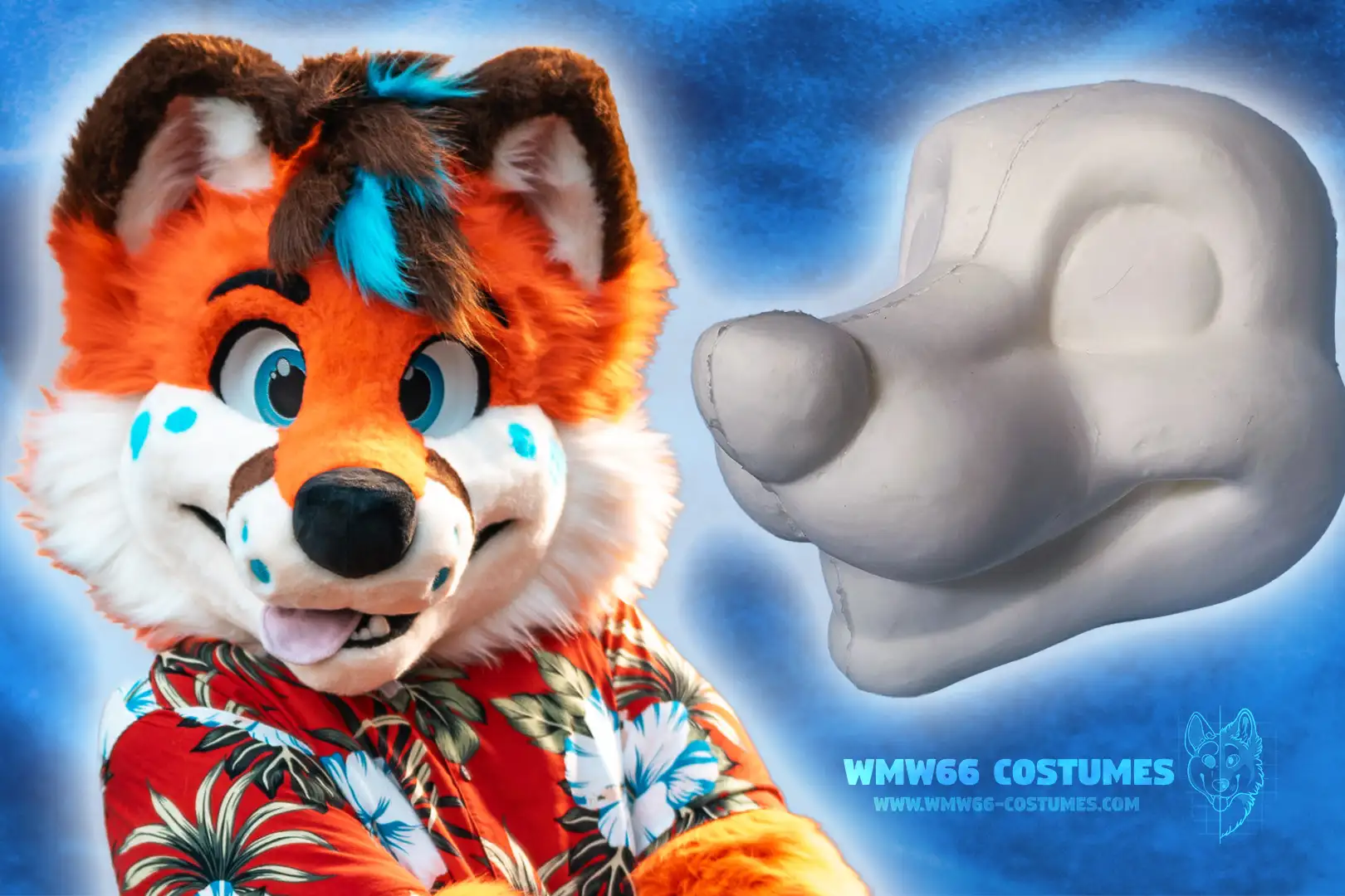 Toony Fox Fursuit base comparison next to Toony Fox Vulpy fursuit made on base.